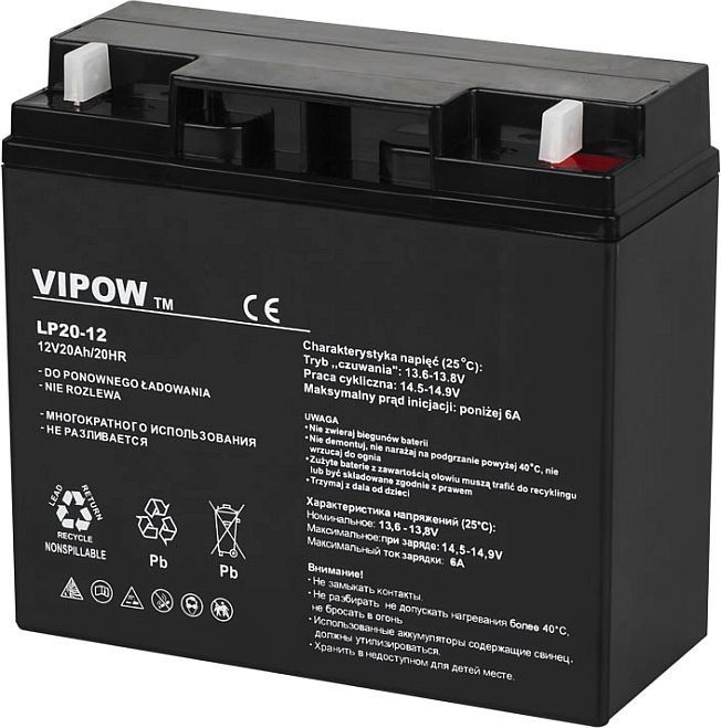 akumulator żelowy Vipow 12V 20 Ah BAT0218 terminale