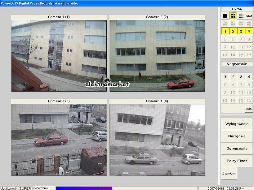 widok ekranu dla karty CCTV 104A