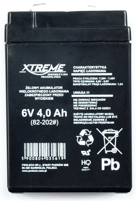 Akumulator żelowy 6V 4Ah XTREME front