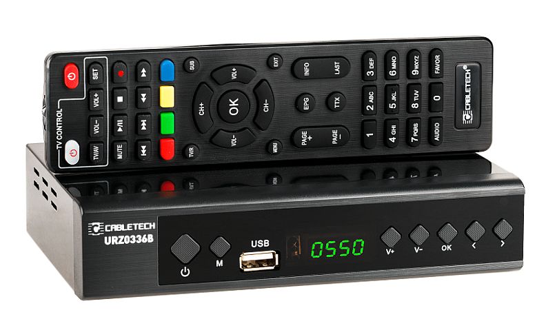 Tuner DVB-T2/C HEVC H.265 Cabletech z pilotem