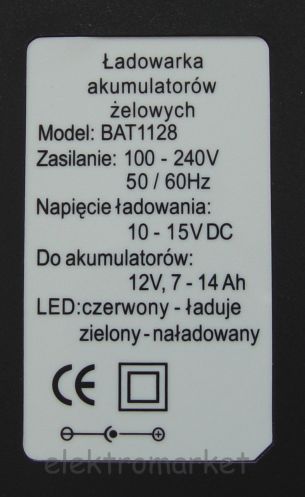 Ładowarka do akumulatorów żelowych BAT1128 - specyfikacje